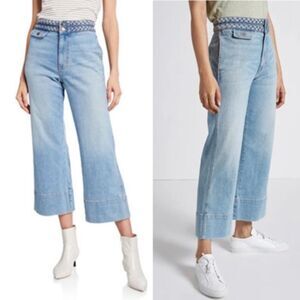 Current/Elliott Braided High Waist Cropped Camp Jeans in Light Blue Wash Size 27